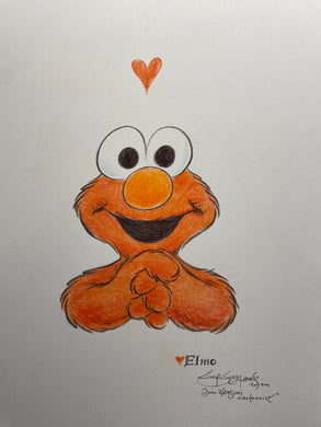 Elmo Little Heart Awes Original Art 8.5x11 Sketch  - Created by Guy Gilchrist