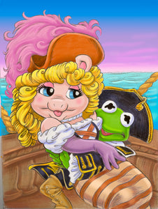 Muppet Treasure Island Kermit and Piggy Art Print - Created by Guy Gilchrist