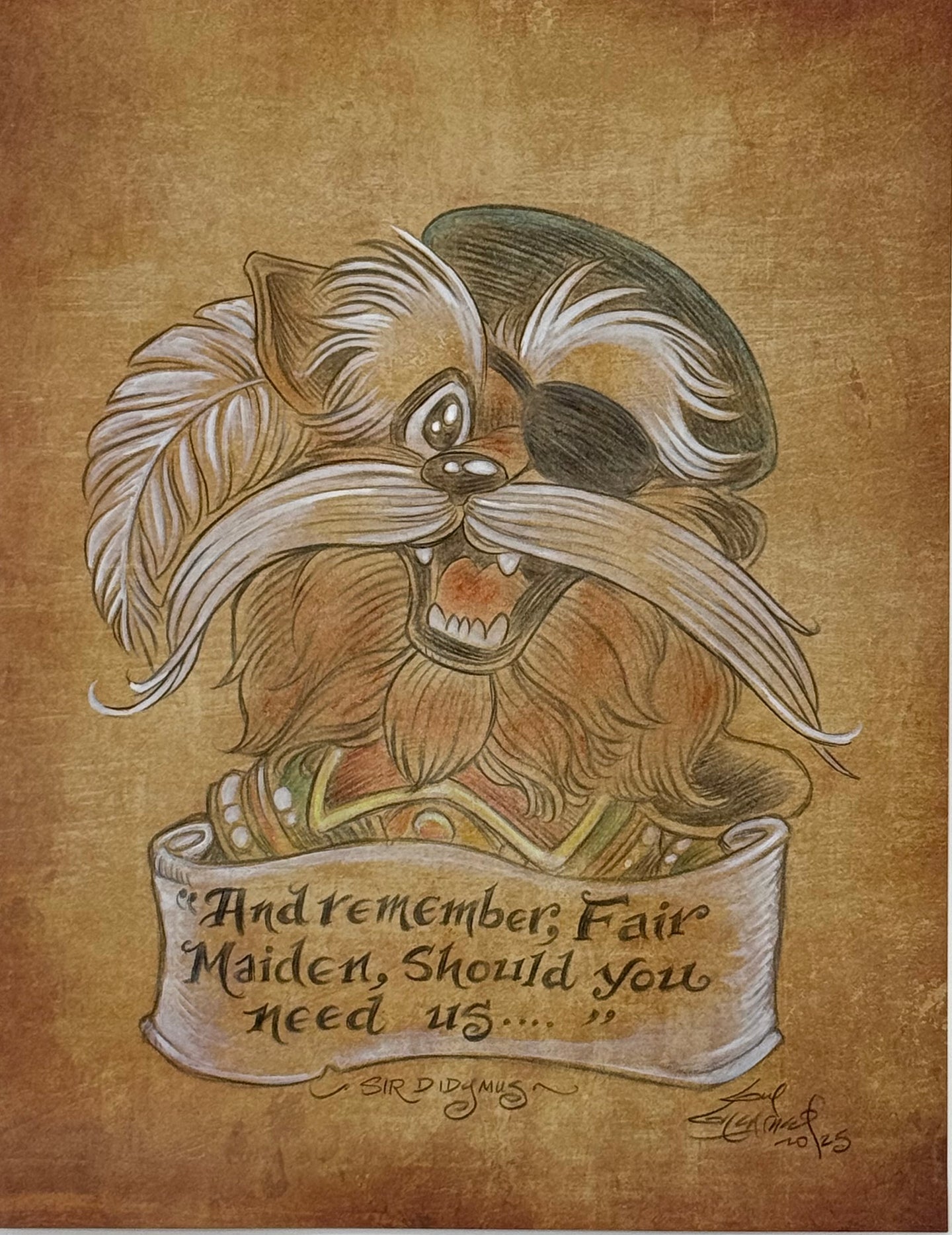 Labyrinth Sir Didymus on Parchment - Guy Gilchrist Original