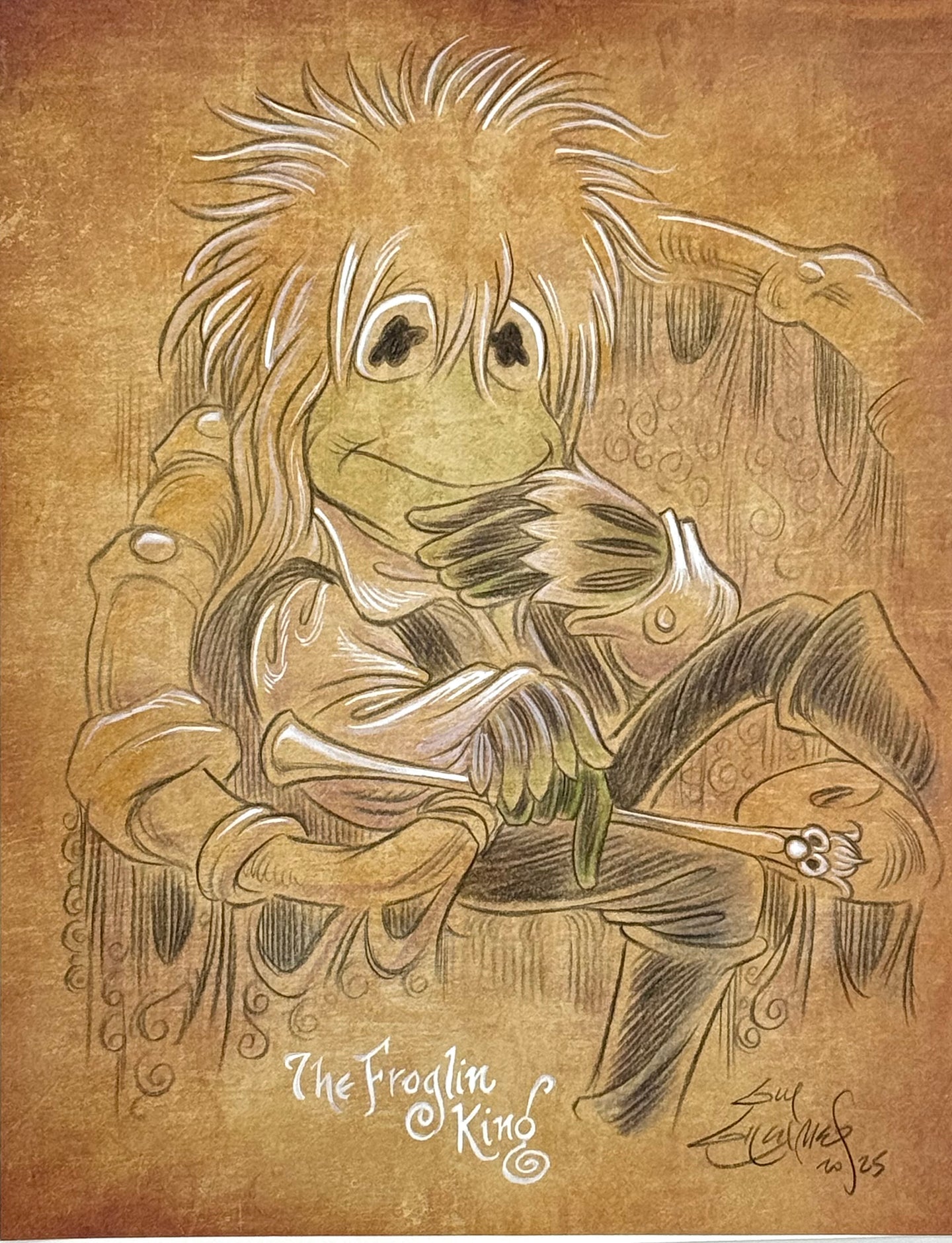 “Labyrinth” Kermit as Bowie on Parchment - Guy Gilchrist Original