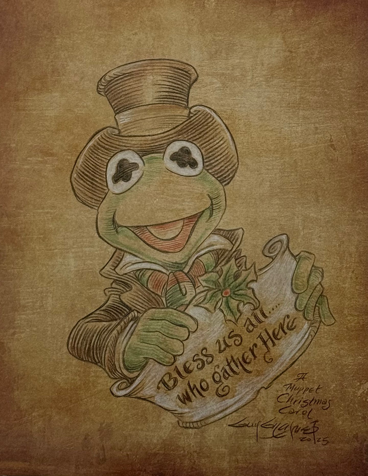 Kermit Christmas Carol on Parchment Paper - Guy Gilchrist Original