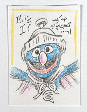 Sesame Street Super Grover Original Sketch Trading Card  - Created by Guy Gilchrist