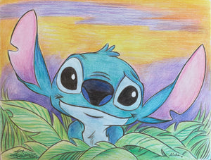 Stitch Sunset (Full Color) Original Art 8.5x11 Sketch  - Created by Guy Gilchrist