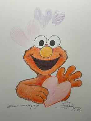 Elmo with Heart Original Art 8.5x11 Sketch  - Created by Guy Gilchrist