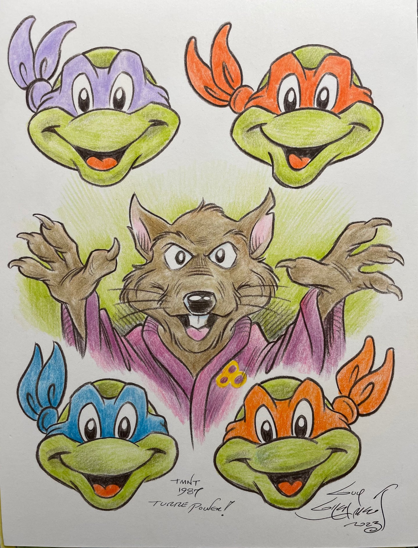 Master Splinter and the Boys Original Art 8.5x11 Sketch  - Created by Guy Gilchrist
