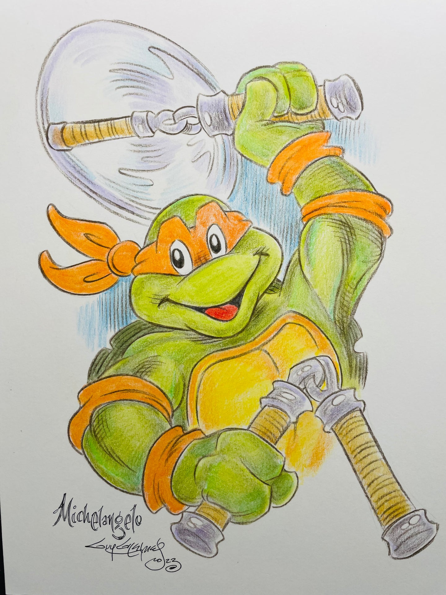 Mikey TMNT Original Art 8.5x11 Sketch  - Created by Guy Gilchrist