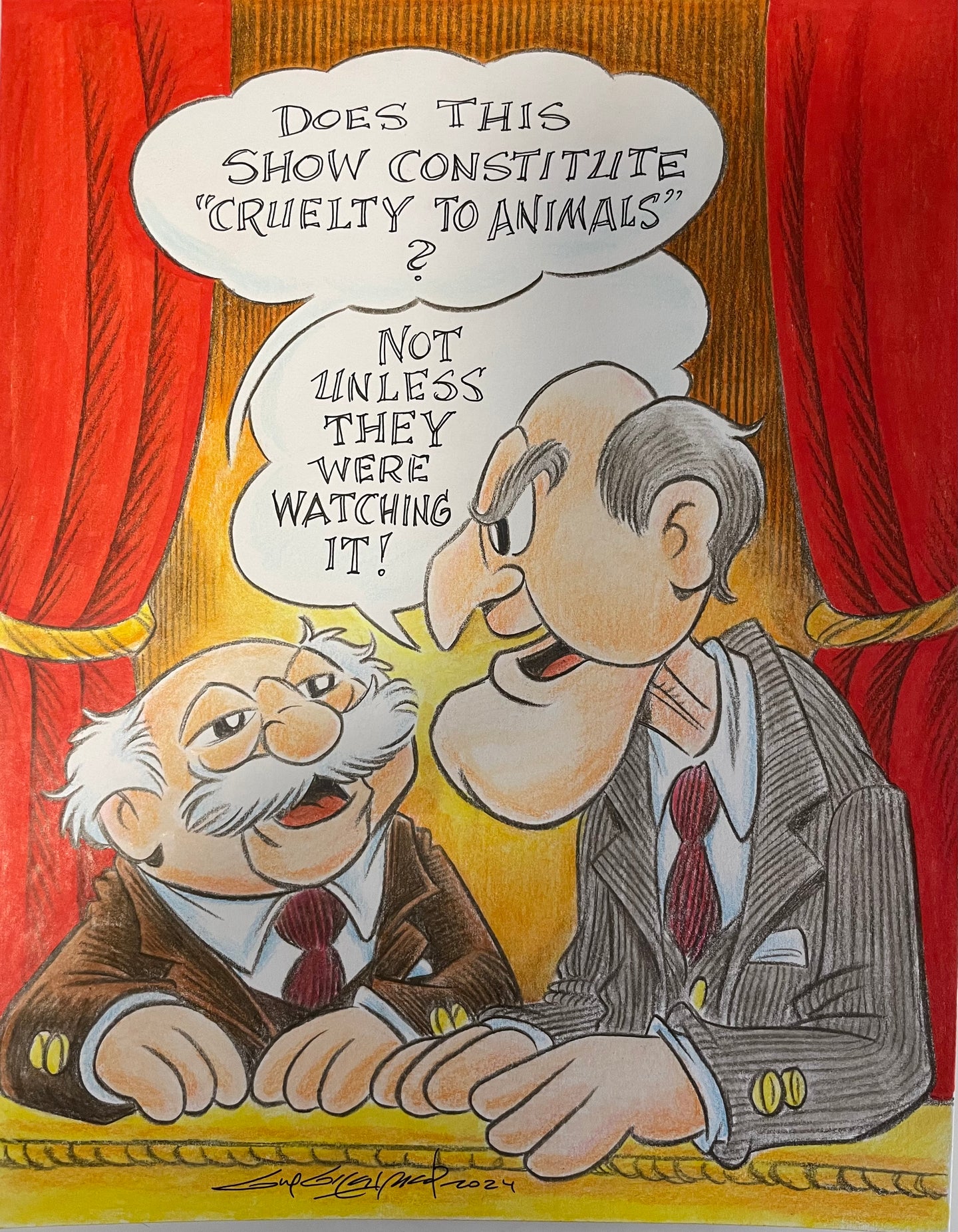 Statler and Waldorf Full Color Original Art 8.5x11 Sketch  - Created by Guy Gilchrist