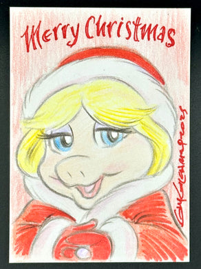 Christmas Miss Piggy Trading Card - Guy Gilchrist Original
