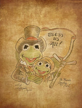 Load image into Gallery viewer, Kermit and Robin "Bless Us All" on Parchment - Guy Gilchrist Original
