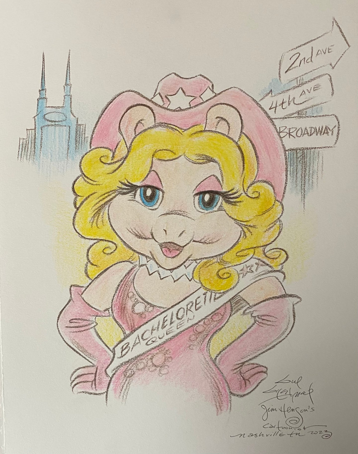 “Miss Piggy Nashville Bachelorette” Original Art Sketch by Guy Gilchrist