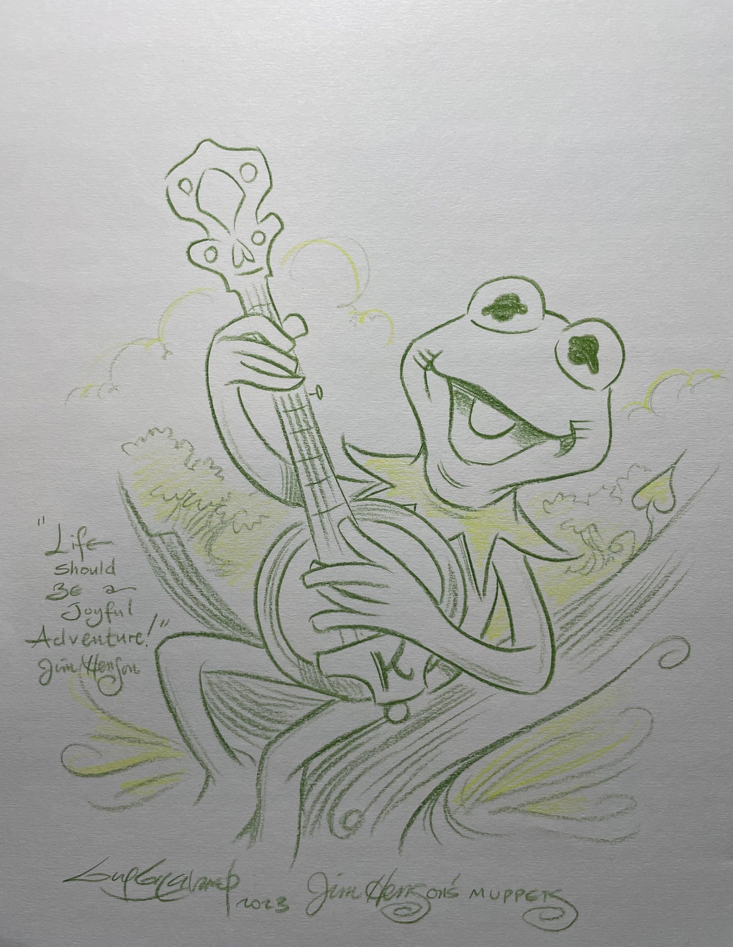 “Life Should Be a Joyful Adventure” Kermit Original Art 8.5x11 Sketch  - Created by Guy Gilchrist