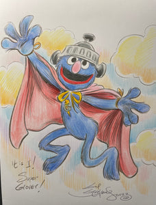 Super Grover Original Art 8.5x11 Sketch - Created by Guy Gilchrist