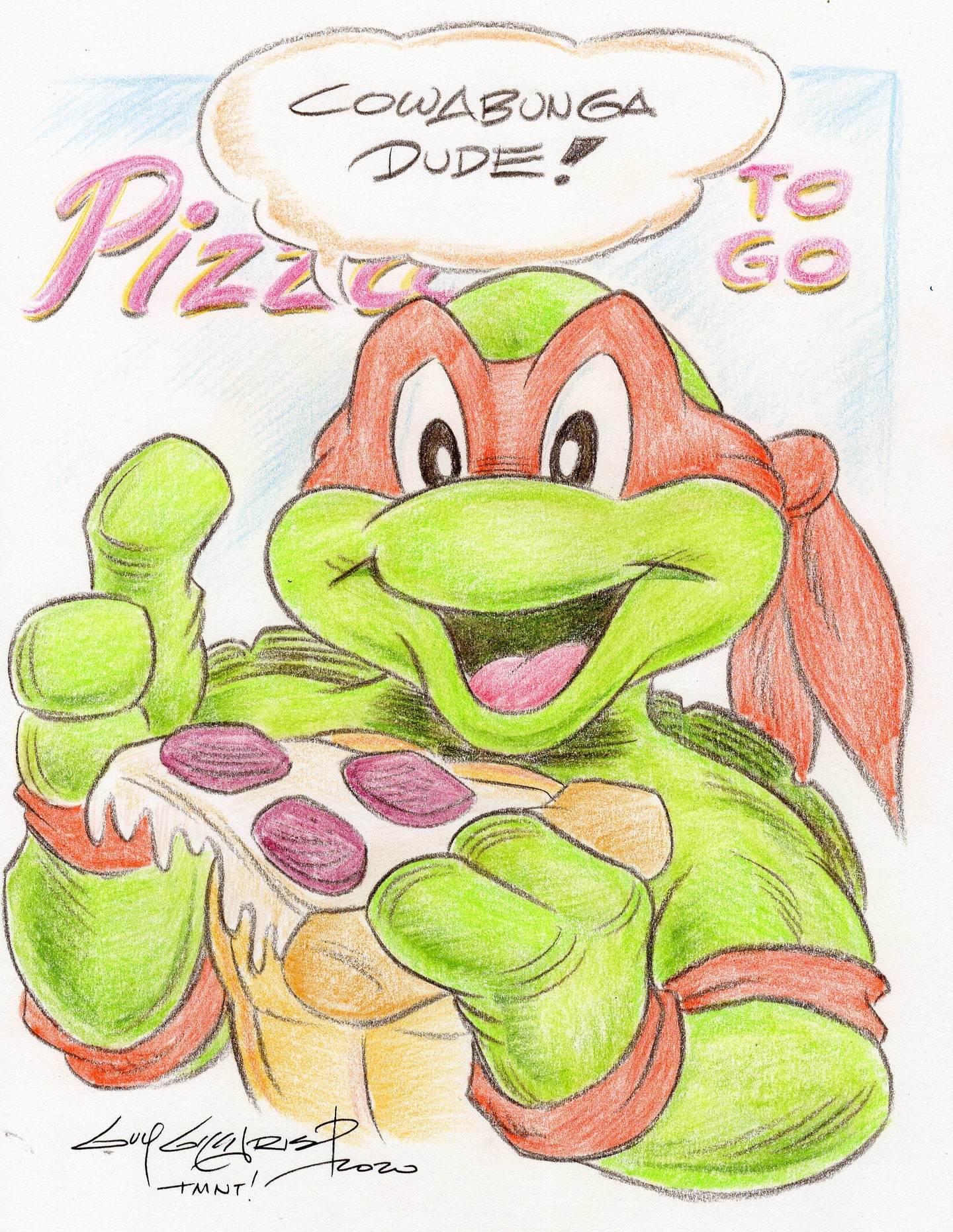 Rafael with Pizza original 1/1 8.5 x 11 Sketch- Created by Guy Gilchrist