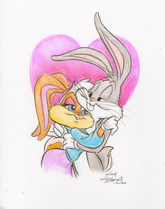 Lola and Bugs Bunny original 1/1 8.5 x 11 Sketch - Created by Guy Gilchrist