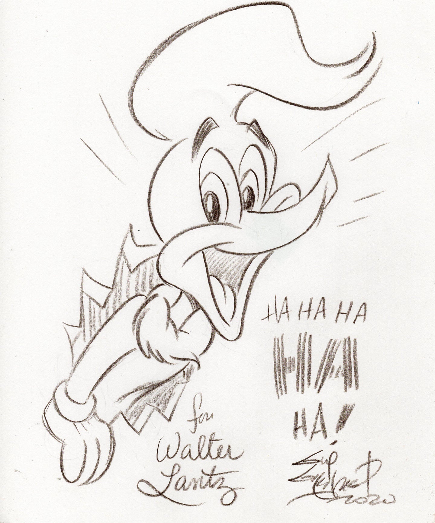 Woody Wood Pecker original 1/1 8.5 x 11 Sketch - Created by Guy Gilchrist