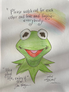 Original Guy Gilchrist Rainbow Lyric Kermit the Frog 8.5x11 Colored Sketch