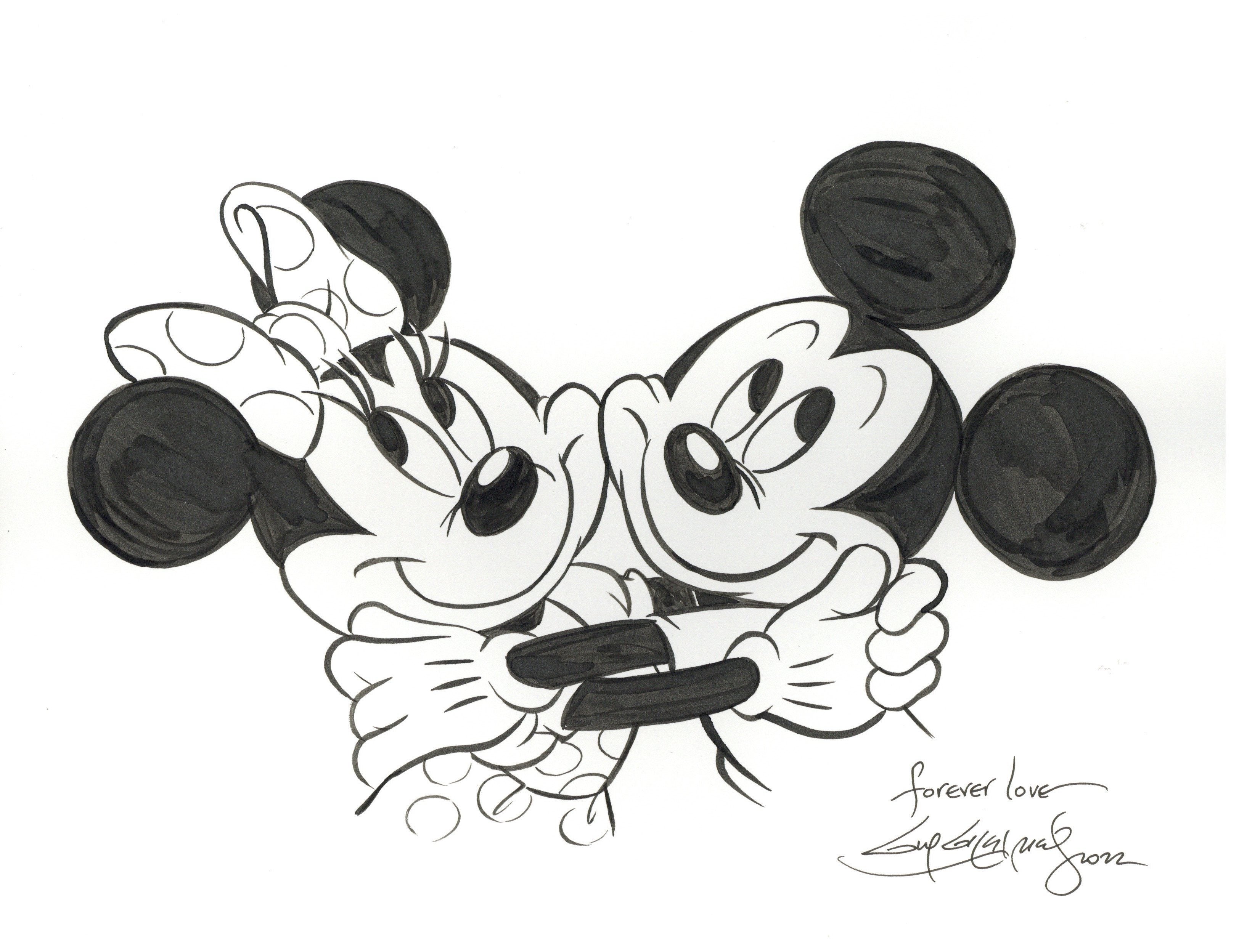Download Minnie And Mickey Mouse Disney Drawing Wallpaper | Wallpapers.com