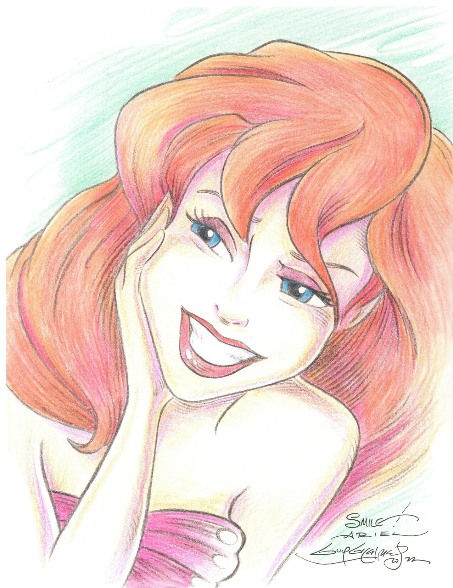The Little Mermaid Ariel Original Art 8.5x11 Sketch - Created by Guy Gilchrist