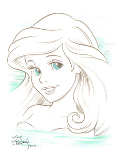 The Little Mermaid Ariel (Outline) Original Art 8.5x11 Sketch - Created by Guy Gilchrist