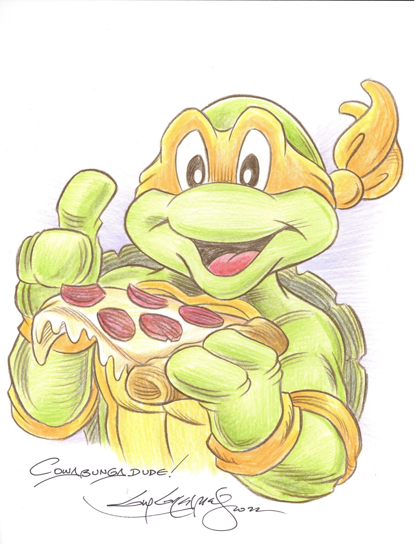 TMNT Michelangelo with Pizza Original Art 8.5x11 Sketch - Created by Guy Gilchrist