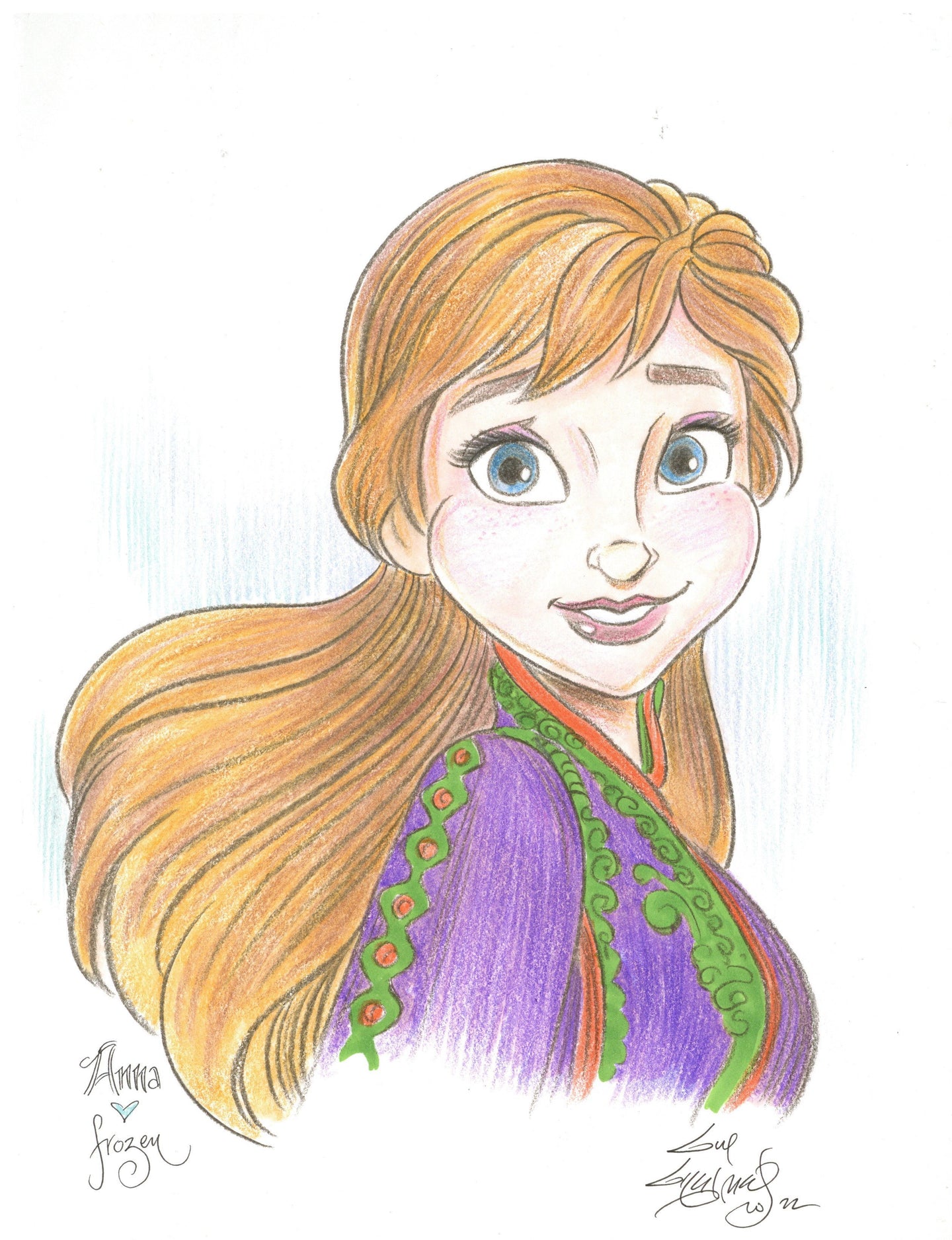 Frozen Anna Original Art 8.5x11 Sketch - Created by Guy Gilchrist