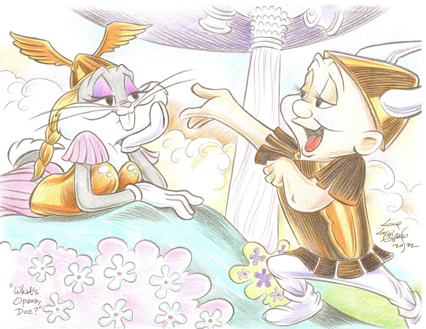 Bugs Bunny & Elmer Fudd Original Art 8.5x11 Sketch - Created by Guy Gilchrist