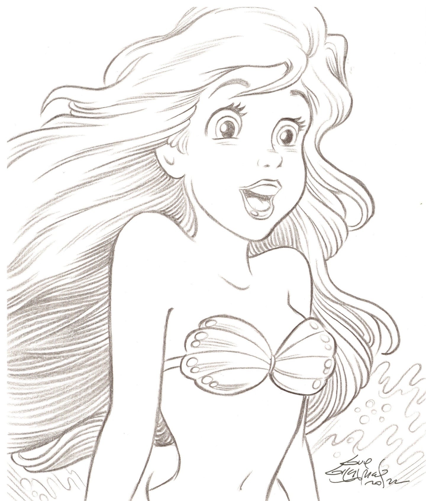 The Little Mermaid Ariel (Outline) Original Art 6x8 Sketch - Created by Guy Gilchrist