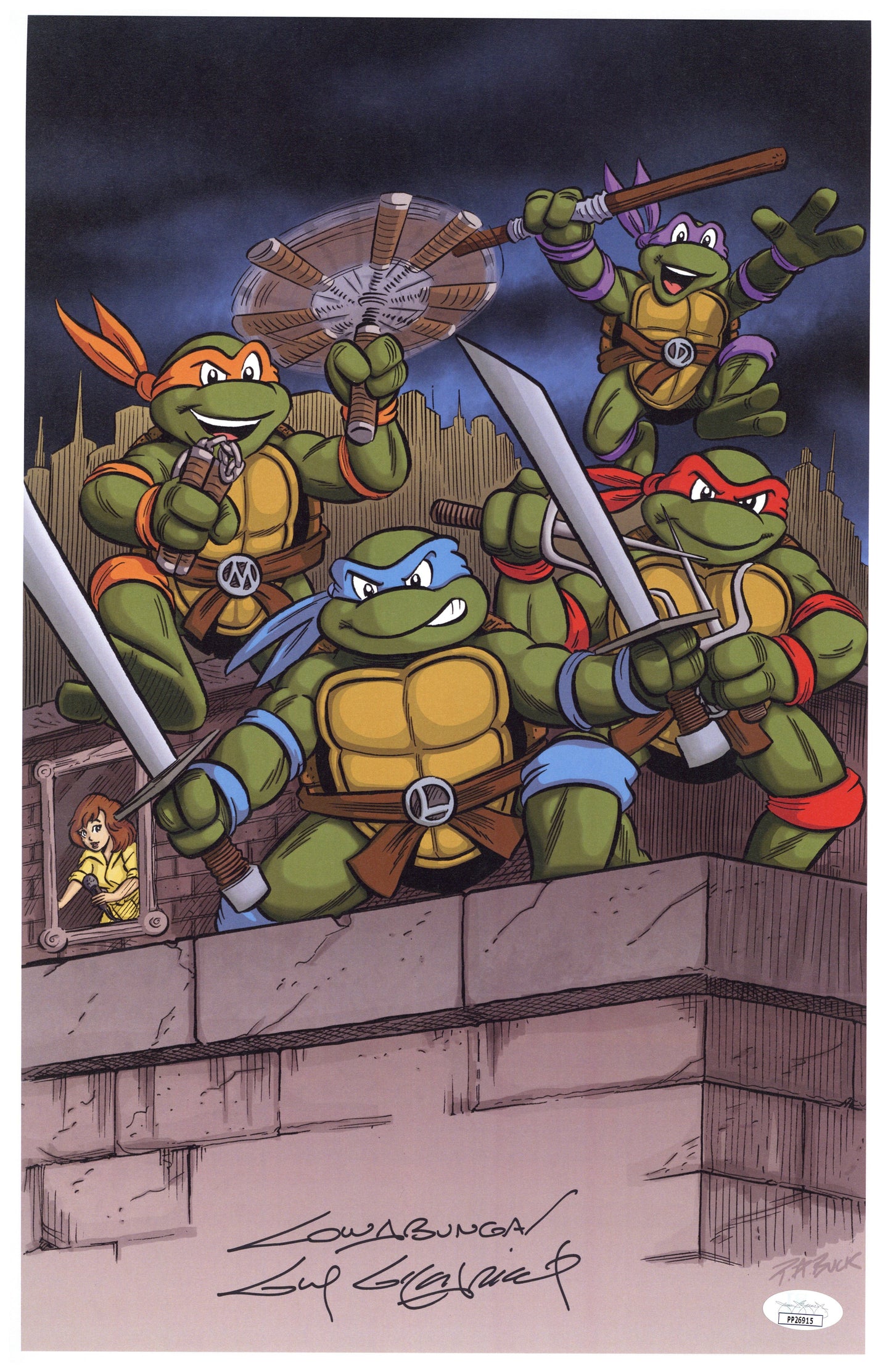 Teenage Mutant Ninja Turtles Rooftop 11x17 Art Print - Created by & Signed by Guy Gilchrist - Includes JSA COA